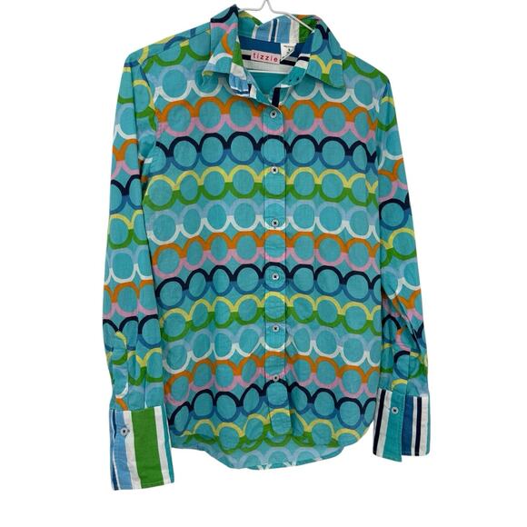 Tizzie Button Up Shirt Colorful Circles Print Cotton Long Sleeve Top - Picture 1 of 7